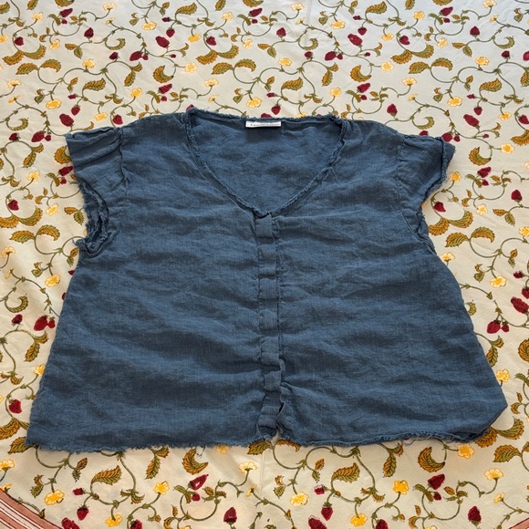 Homefrocks Women's Blue Linen Top - Picture 1 of 8